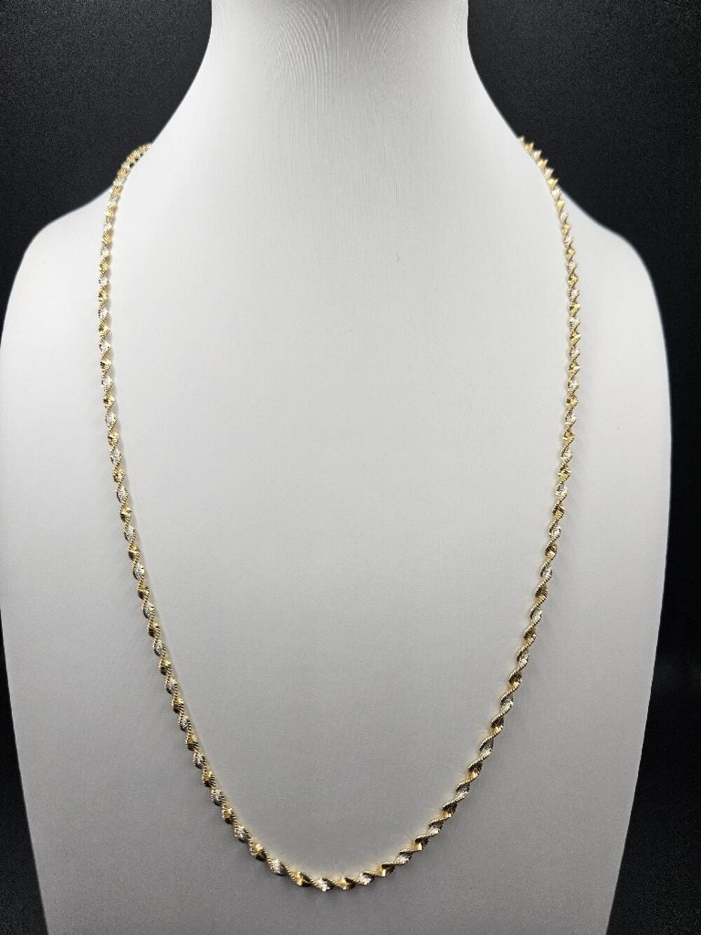 925 STERLING SILVER TRI-COLOR TWISTED ROPE NECKLACE 24 INCH 2.4MM 7.3G